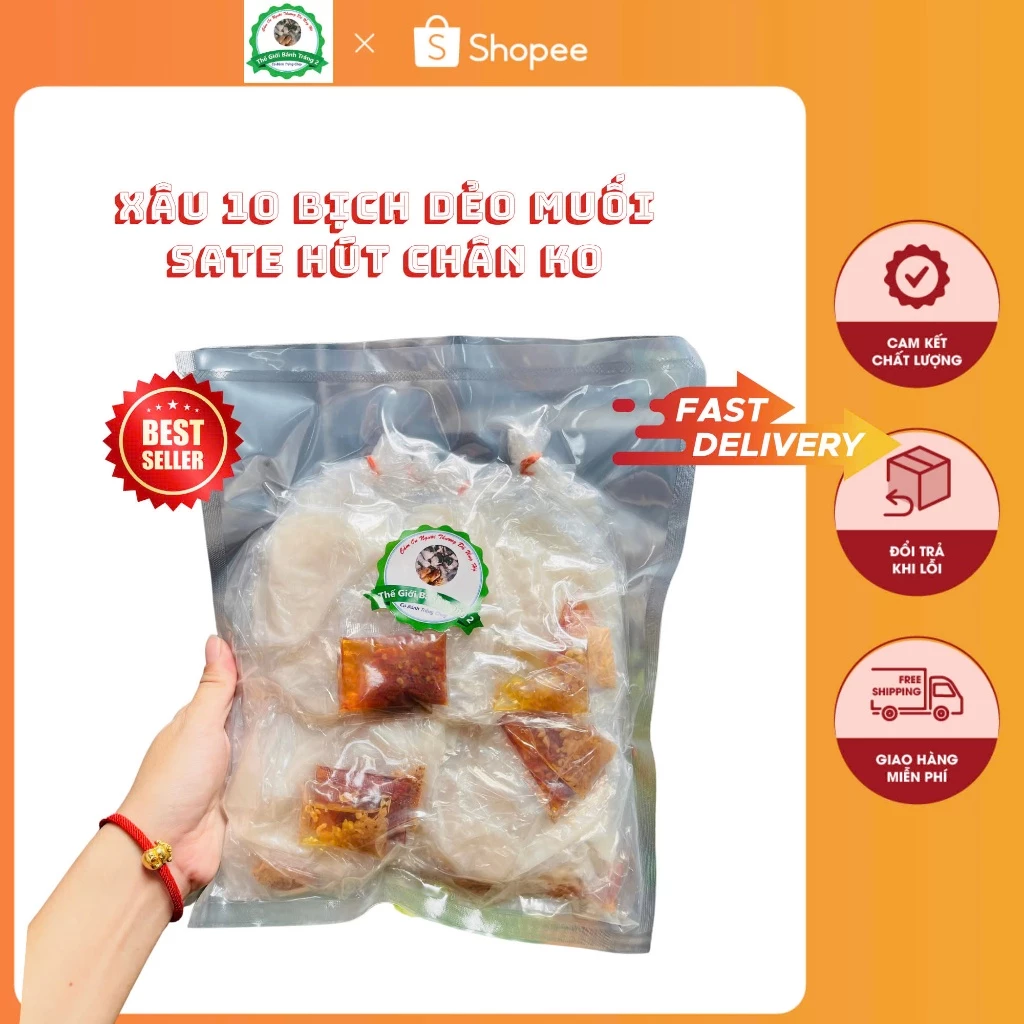10 bịch dẻo Phơi sương trộn muối tôm , sate ớt, dầu tỏi - HÚT CHÂN KHÔNG (KHÔNG TẮC)