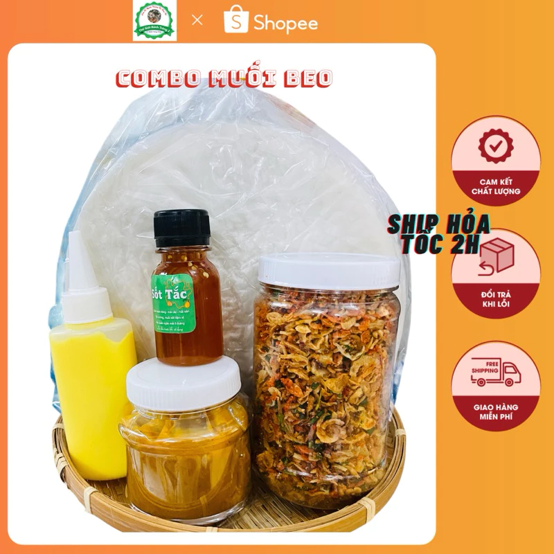 COMBO BỰ- 250G Phơi Sương Tròn+ 200g Muối Tép Hành Phi+ 100g Bơ+ 200g muối béo- Tặng Sốt Tắc 80g