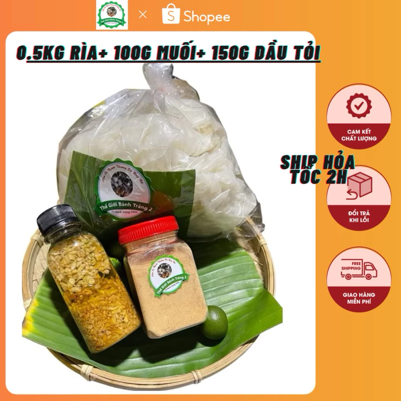 0.5kg Bánh tráng RÌA phơi sương trộn + 100g Muối Tôm Nhuyễn + 150g Dầu Tỏi siêu ngon - Snack Ăn Vặt Gia Vị Bột